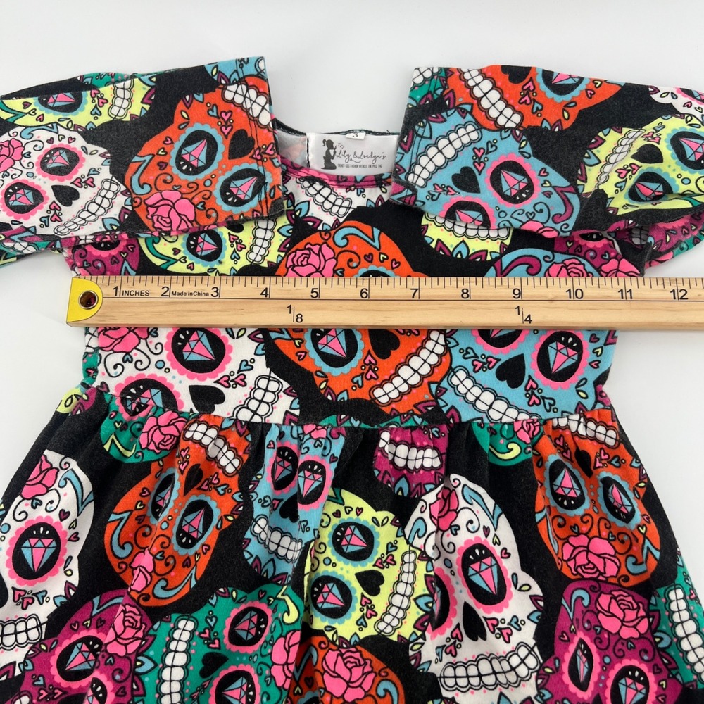 Lily & Londyn's Girls Sugar Skull Print Long Sleeve Dress/Tunic Multicolor Sz 3 - Picture 5 of 6